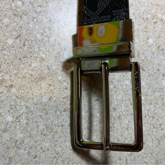 Calvin Klein Womens Black and White Monogram Belt Gold Buckle Size Small - Picture 3 of 7